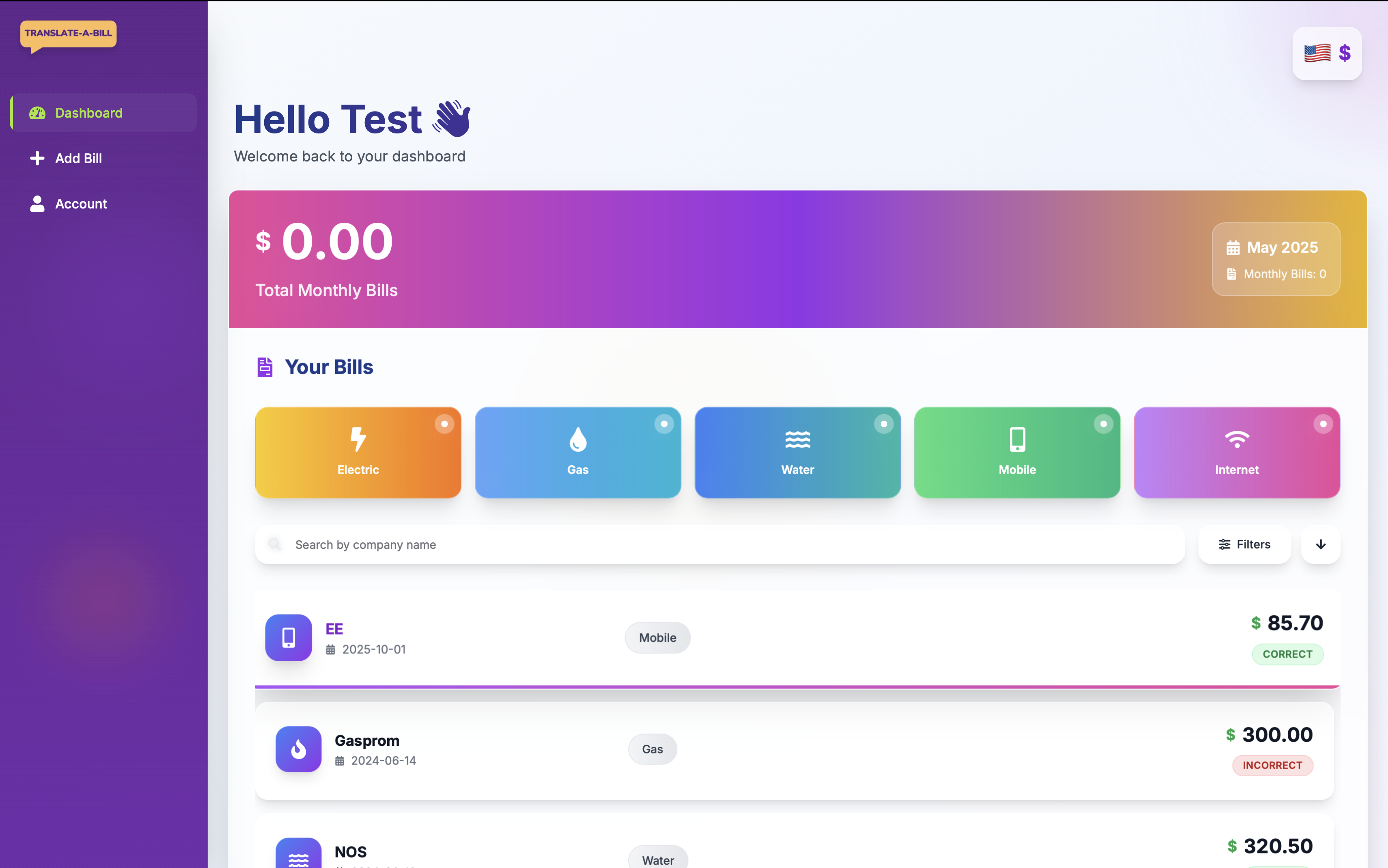 Translate a Bill Web Application